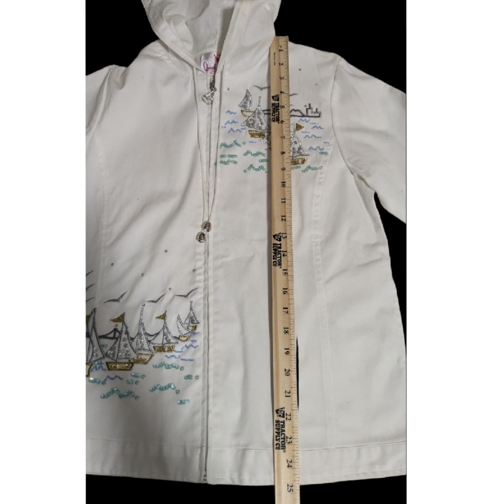 NWT Women Quacker Factory White Zip Hood XS Nautical Jacket Cotton - Picture 7 of 14